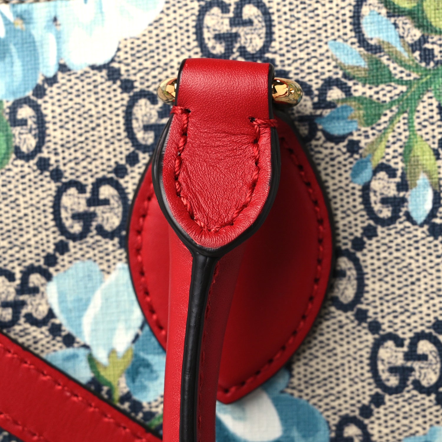 Gucci GG Supreme Monogram Blooms Small Zip Top Tote Beige Blue Navy Hibiscus Red 10 of 10