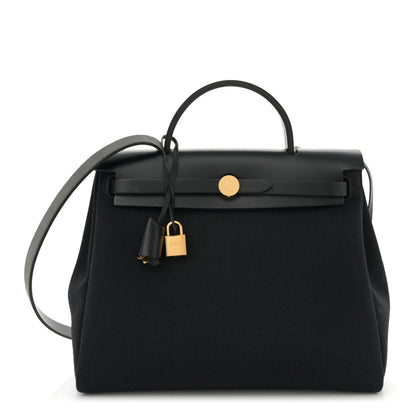 Hermes Military Toile Vache Hunter Herbag Zip Retourne 31 PM Black 1 of 13