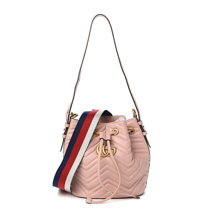 Gucci Calfskin Matelasse Sylvie Web GG Marmont Bucket Bag Perfect Pink 1 of 9