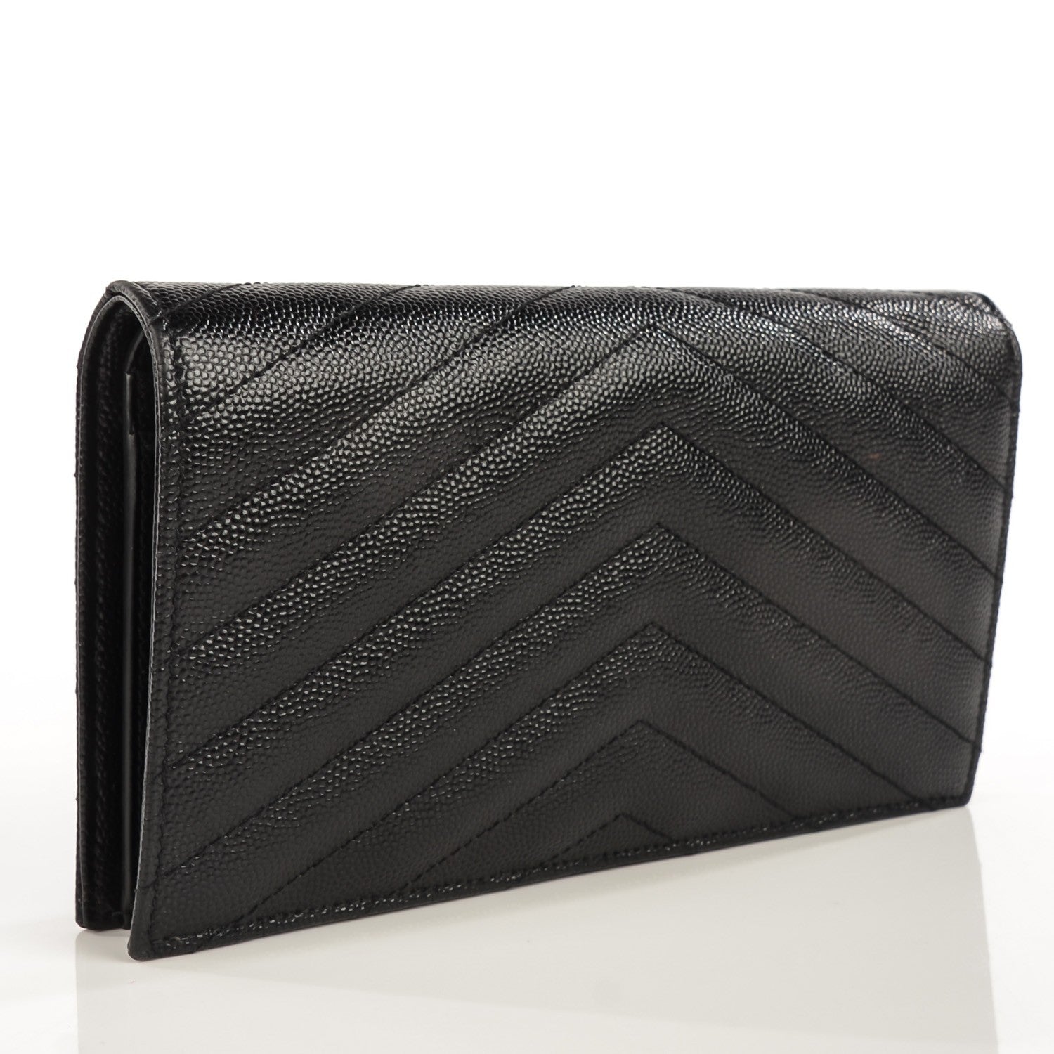 Saint Laurent Grain De Poudre Matelasse Chevron Monogram Flap Wallet Black 3 of 8