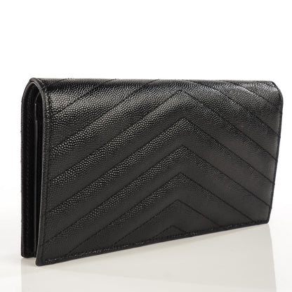 Saint Laurent Grain De Poudre Matelasse Chevron Monogram Flap Wallet Black 3 of 8