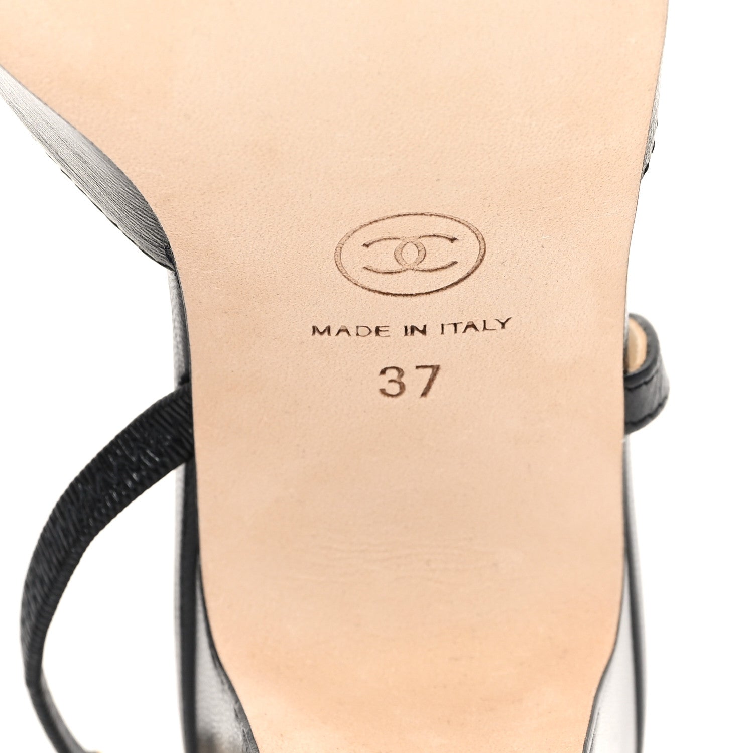 Chanel Goatskin Grosgrain Cap Toe CC Slingback Pumps 37 Black 7 of 10