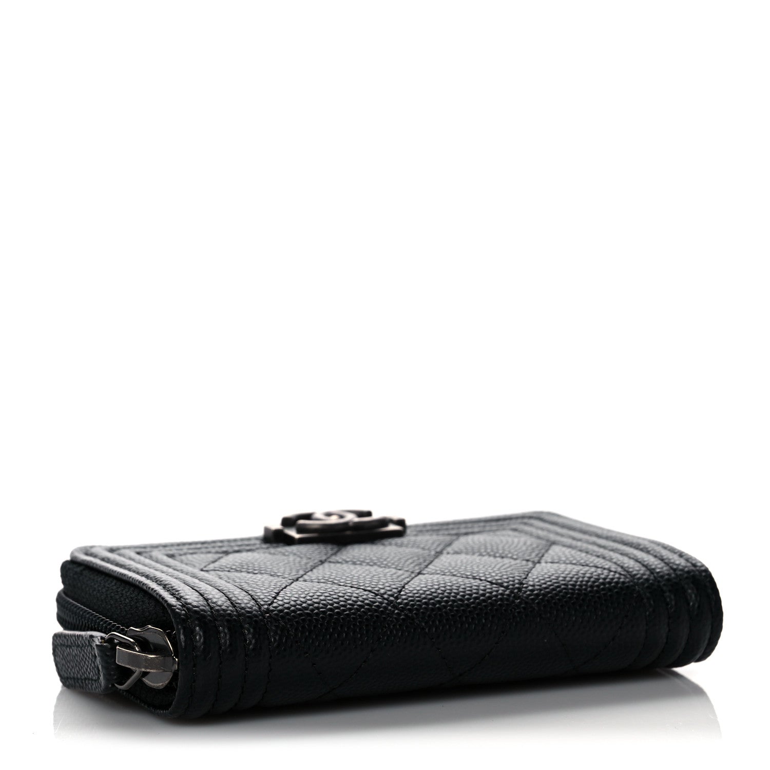 Chanel Caviar Quilted Boy Zip Around Coin Purse Wallet Black 4 of 8