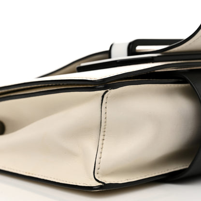 Prada City Calf Plex Ribbon Bag White Black 8 of 17