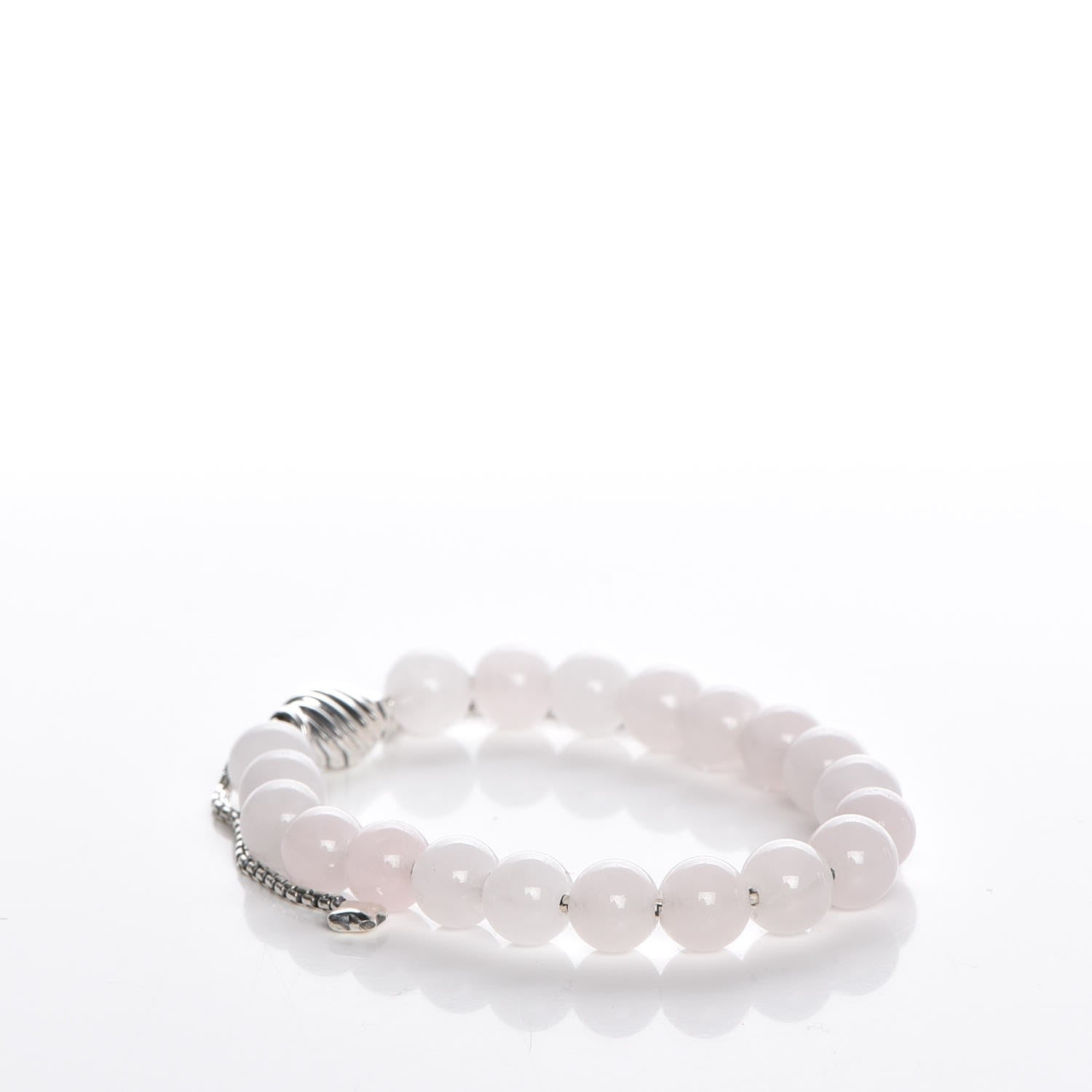 David Yurman Sterling Silver Pink Quartz 8mm Spiritual Beads Bracelet 3 of 4