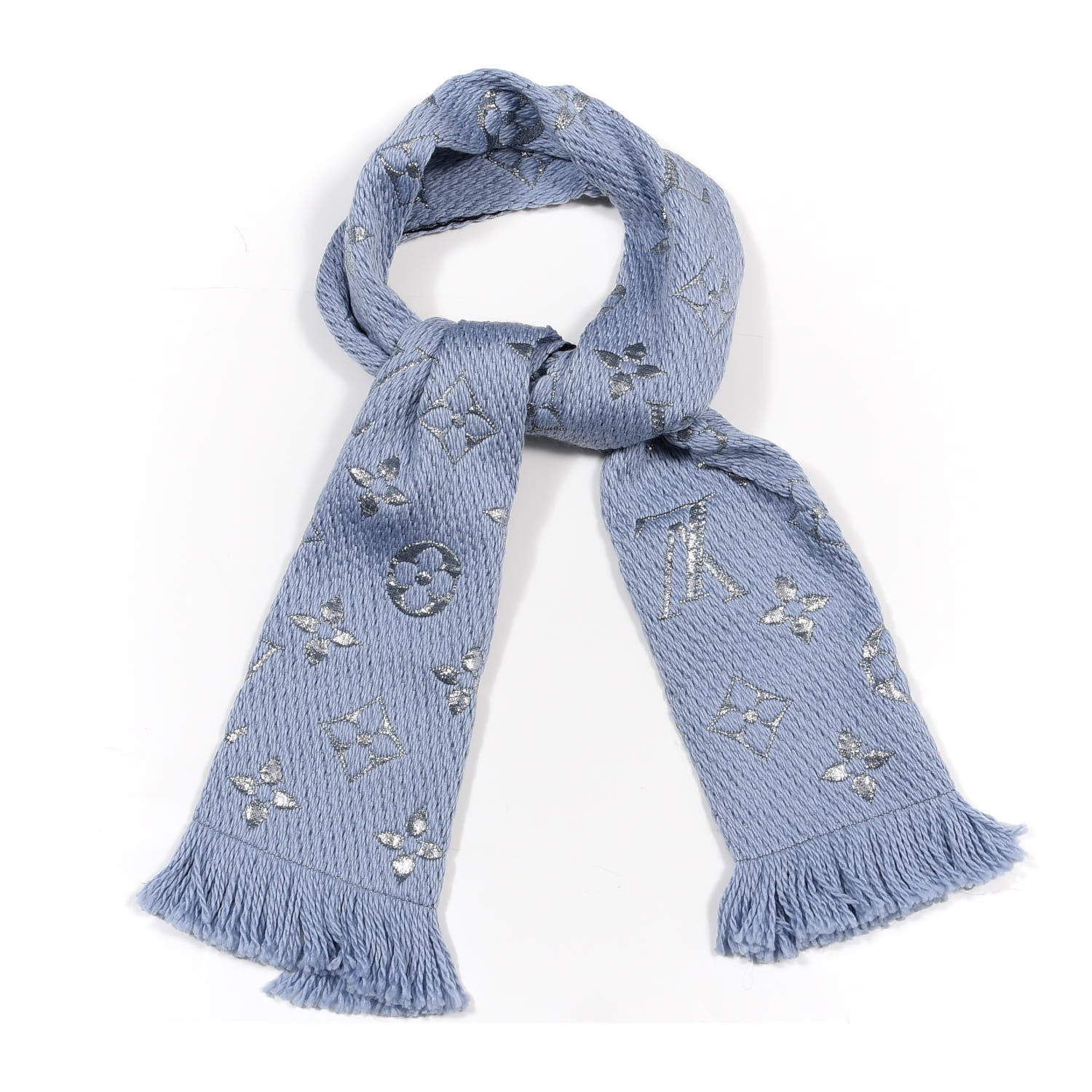 Louis Vuitton Wool Silk Logomania Shine Scarf Blue 1 of 3