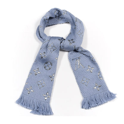 Louis Vuitton Wool Silk Logomania Shine Scarf Blue 1 of 3