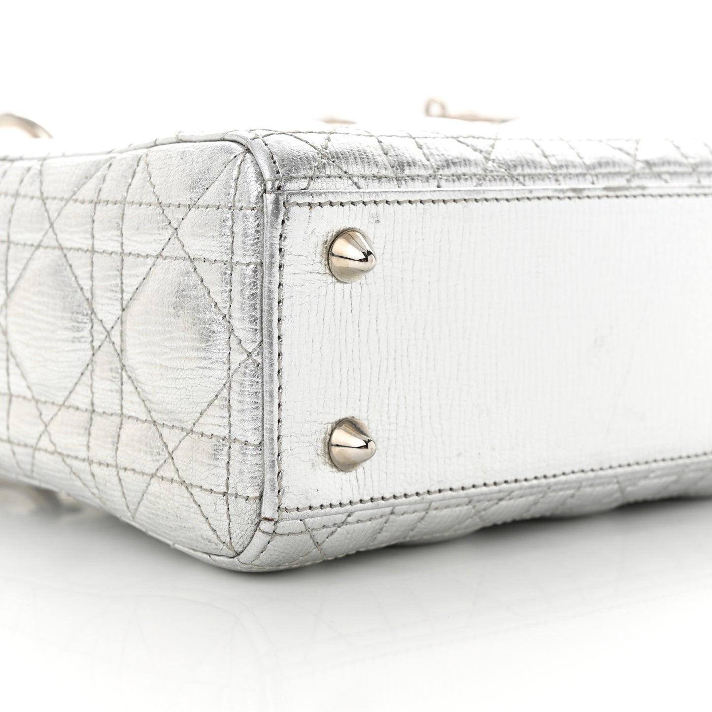 CHRISTIAN DIOR Metallic Grained Calfskin Cannage Small Lucky Badges My Lady Dior Silver