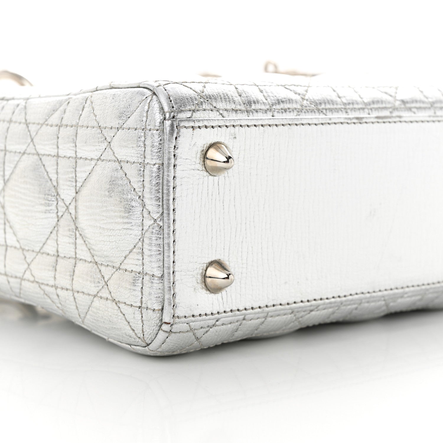 Christian Dior CHRISTIAN DIOR Metallic Grained Calfskin Cannage Small Lucky Badges My Lady Dior Silver 8 of 14