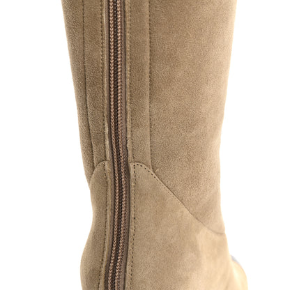 Chanel Suede Lambskin Shiny Calfskin Sherpa CC High Boots 38.5 Light Beige Black 9 of 11