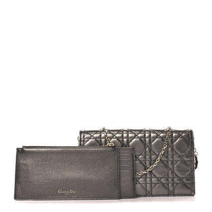 Christian Dior Metallic Calfskin Cannage Lady Dior Convertible Clutch Gunmetal 3 of 16