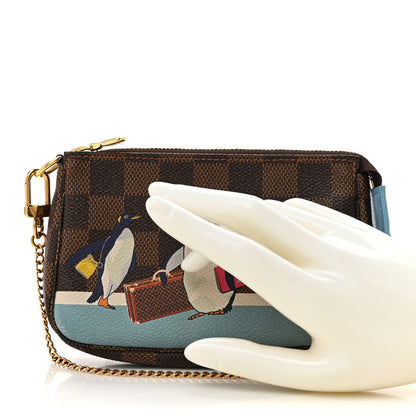 Louis Vuitton Damier Ebene 2017 Christmas Animation Penguins Mini Pochette Accessories Blue 2 of 14