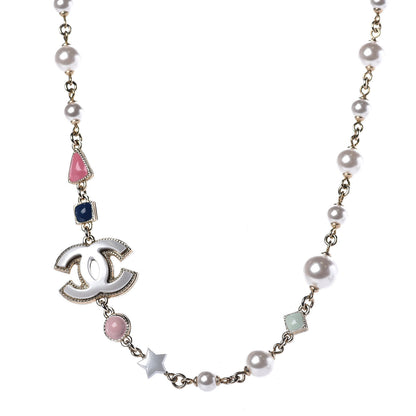 Chanel Resin Pearl Beaded CC Short Necklace Gold Pearly White Pink 1 of 4