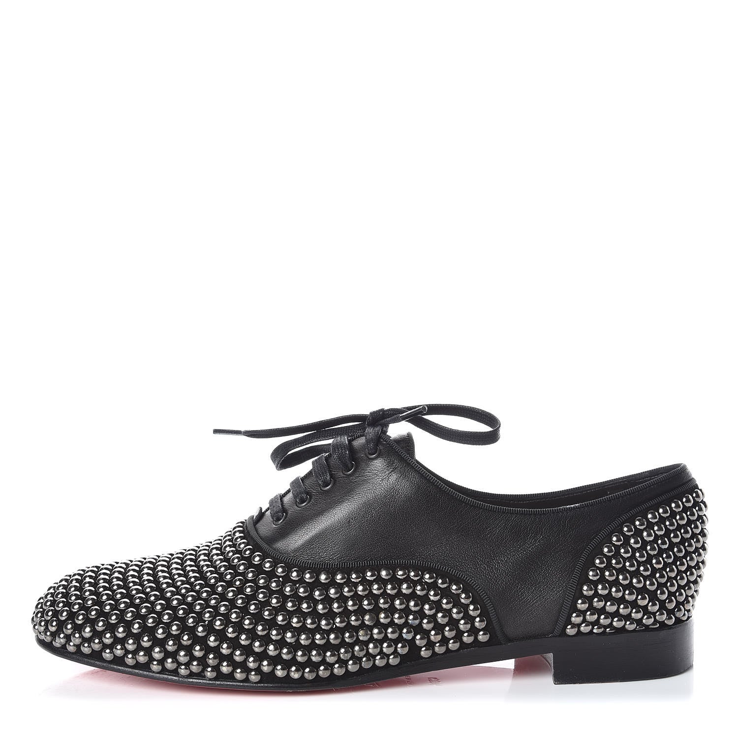 Christian Louboutin Calfskin Studded Womens Fred Clous Flats 40.5 Black Gun 1 of 14