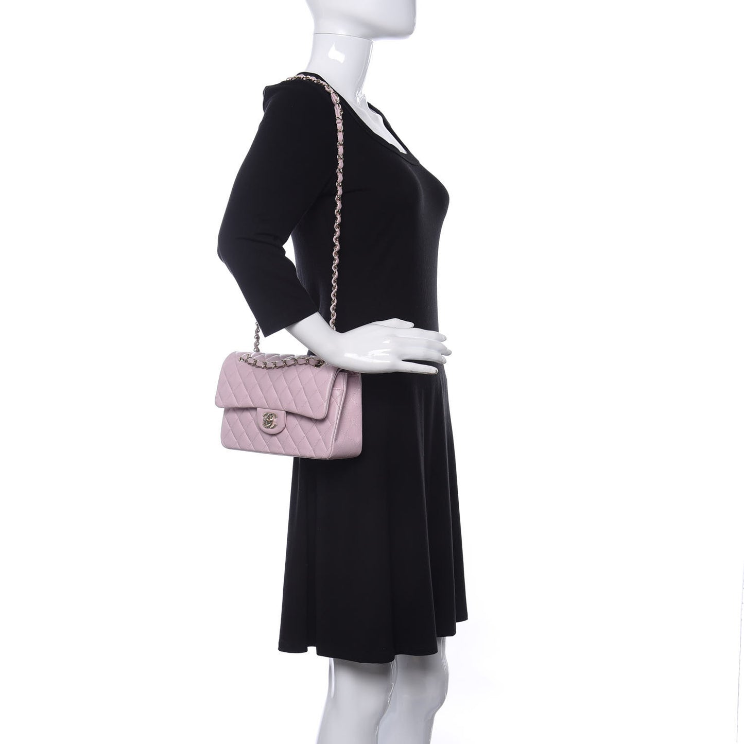 Caviar Quilted Small Double Flap Light Pink