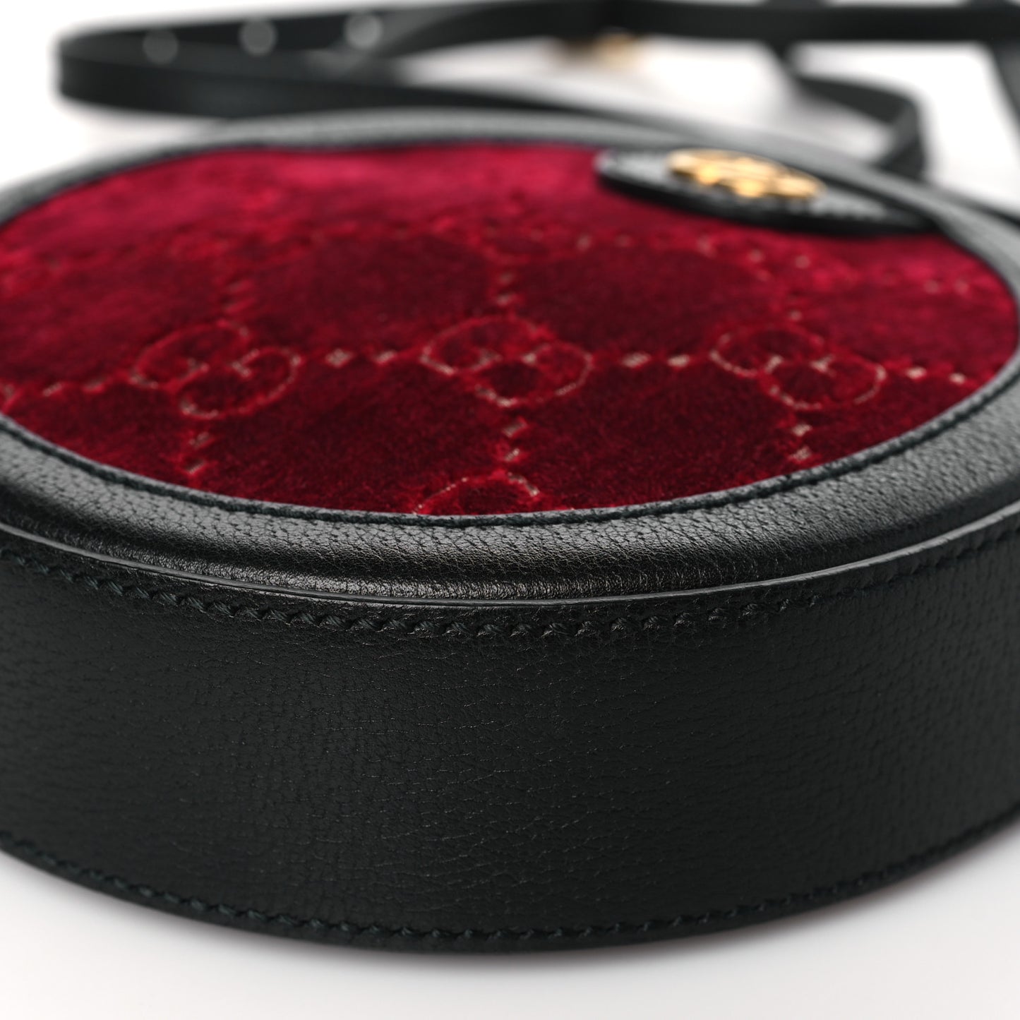 Velvet GG Monogram Textured Calfskin Round Shoulder Bag Red Cipria Black