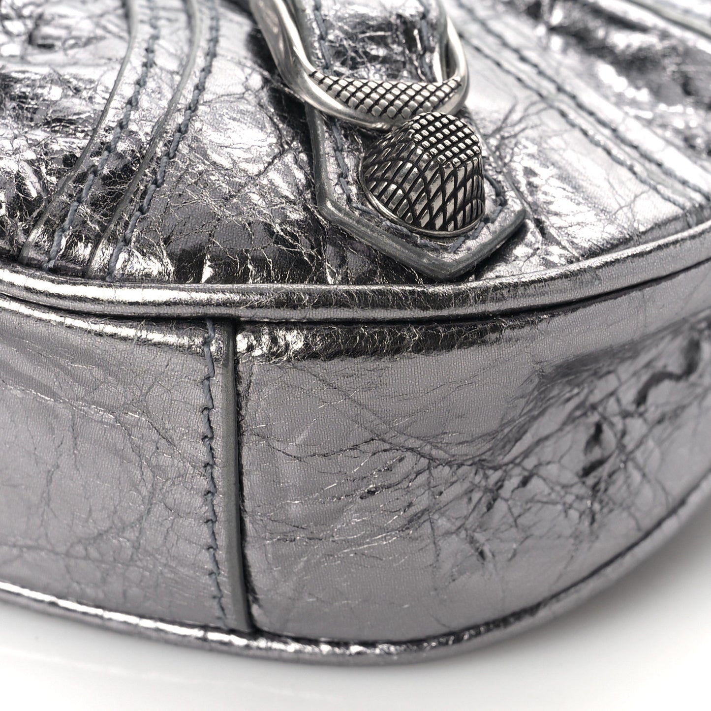 Metallic Agneau Arena Le Cagole Purse With Chain Mini Silver