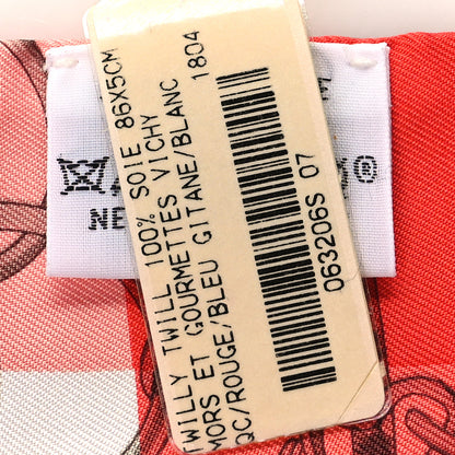 Hermes Silk Mors Et Gourmettes Vichy Twilly Rouge Bleu Gitane White 3 of 4