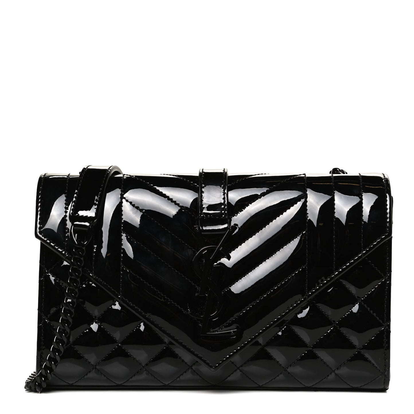 Patent Mixed Matelasse Triquilt Small Monogram Satchel Black