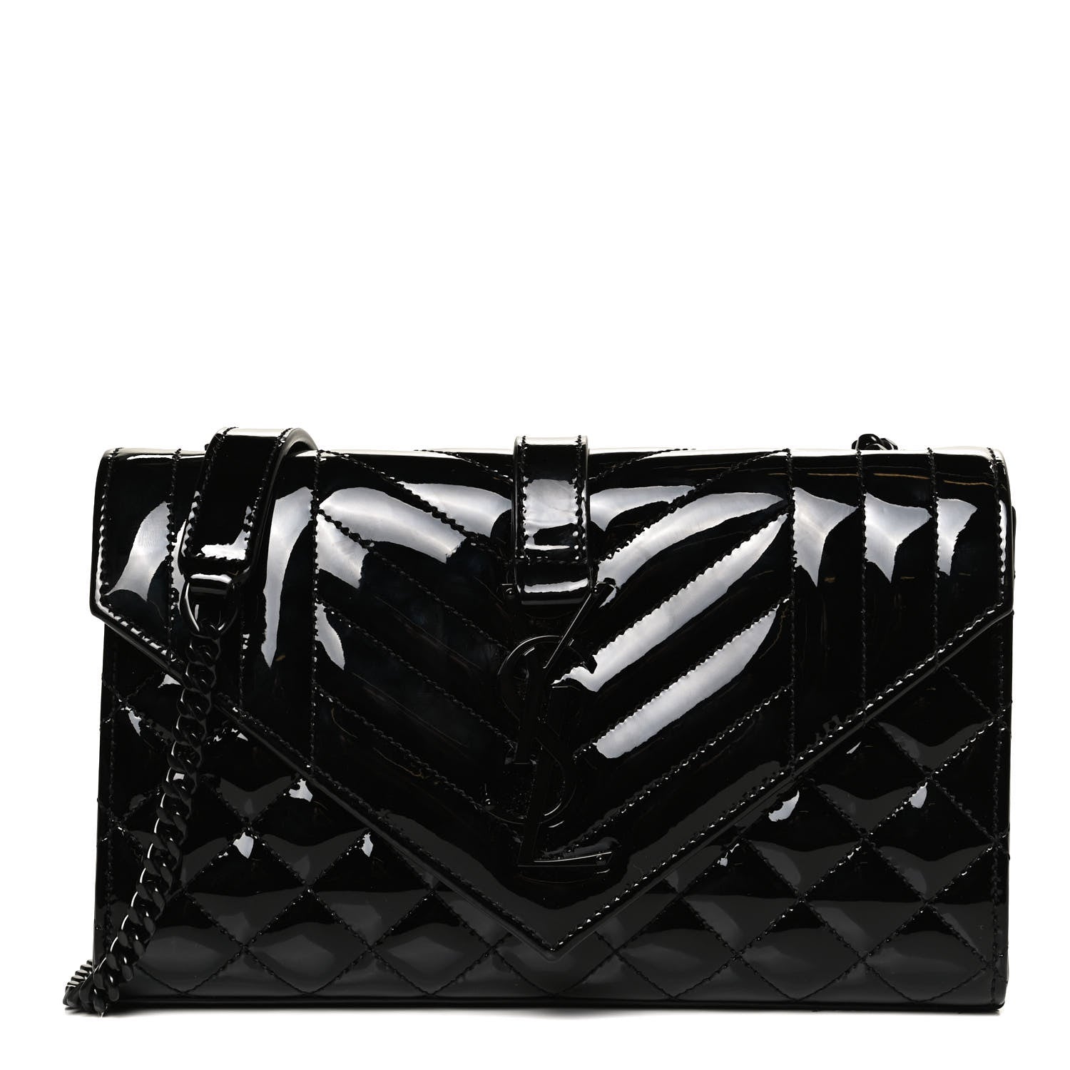 Saint Laurent Patent Mixed Matelasse Triquilt Small Monogram Satchel Black 1 of 11