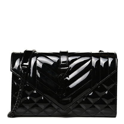 Saint Laurent Patent Mixed Matelasse Triquilt Small Monogram Satchel Black 1 of 11
