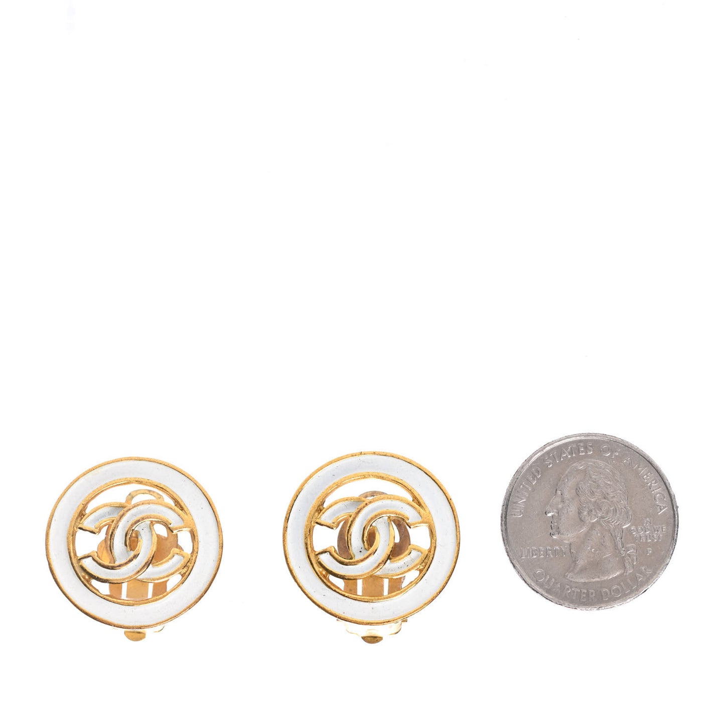 Enamel CC Clip On Earrings White Gold