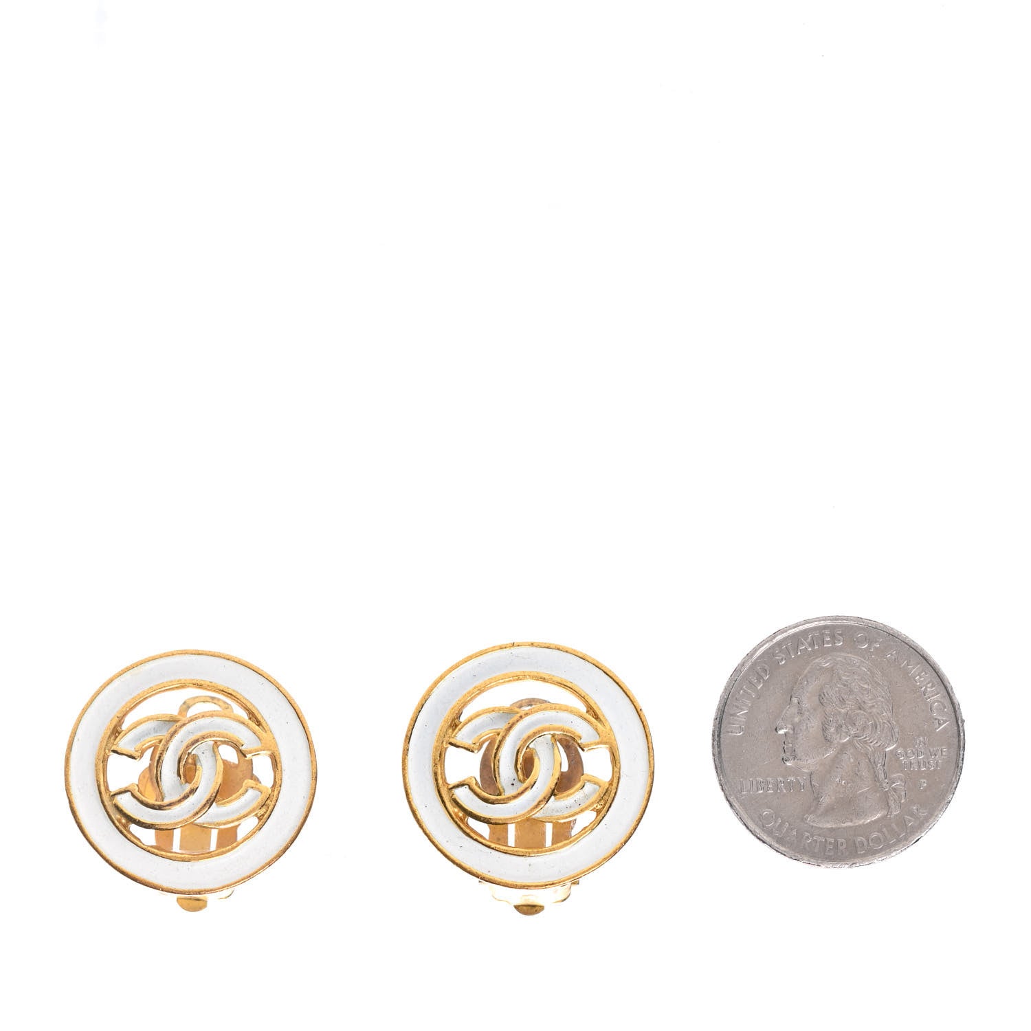 Chanel Enamel CC Clip On Earrings White Gold 2 of 4