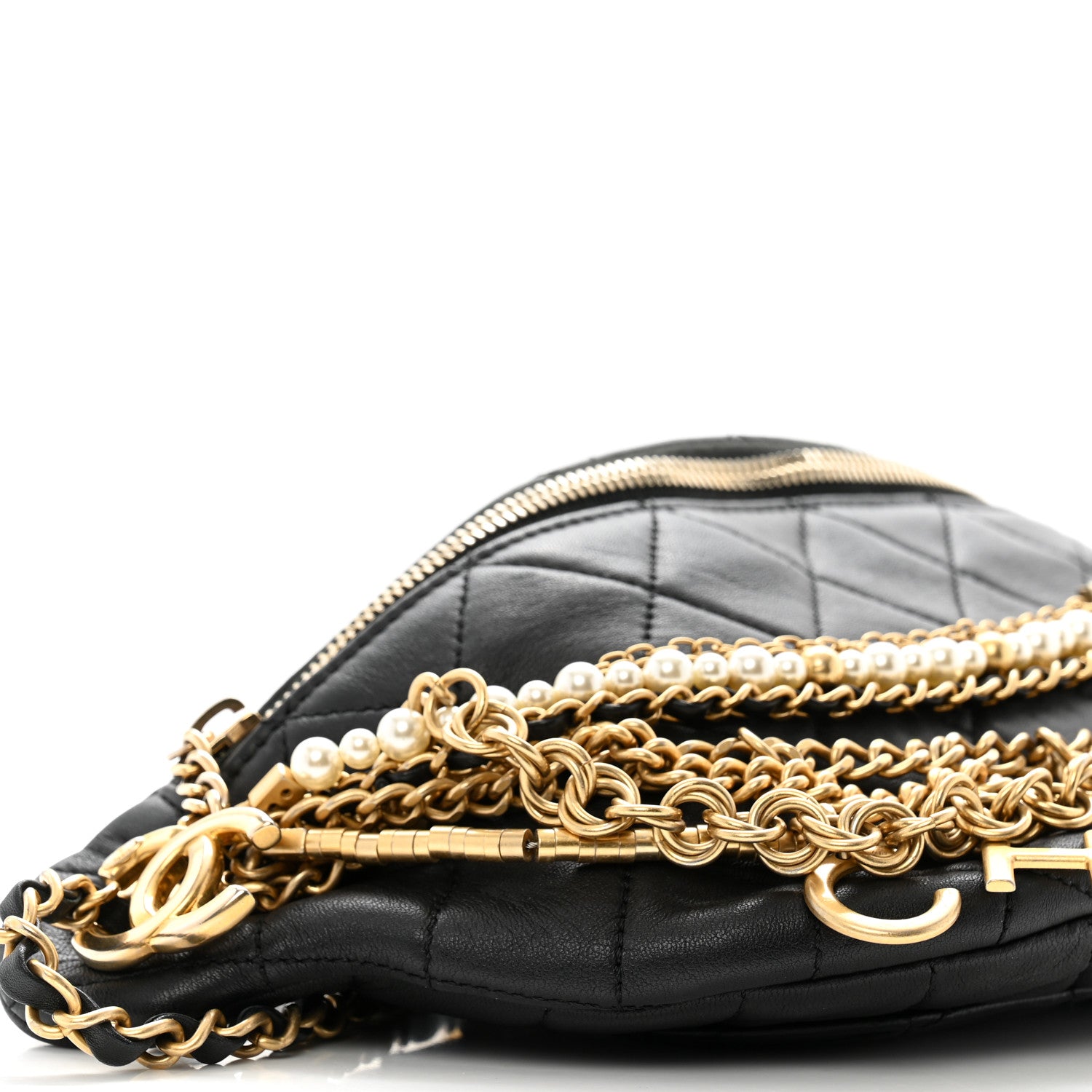 Chanel Lambskin Quilted All About Chains Waist Belt Bag Black 9 of 15
