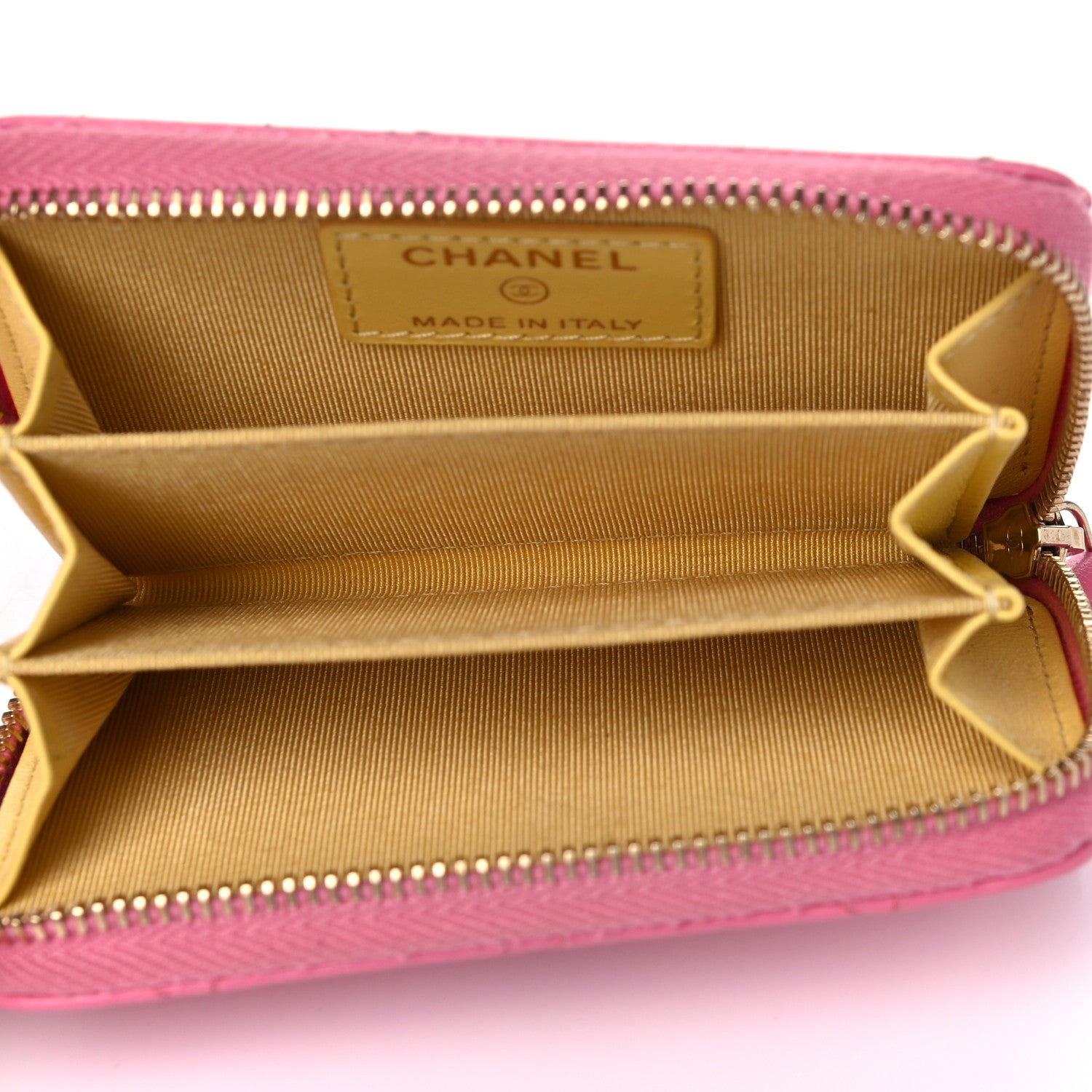 Chanel Lambskin Quilted Zip Around Coin Purse Wallet Pink Yellow 4 of 6
