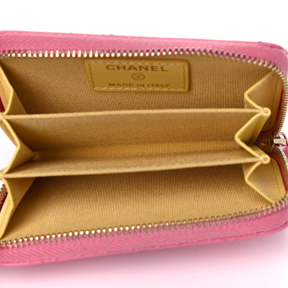 Chanel Lambskin Quilted Zip Around Coin Purse Wallet Pink Yellow 4 of 6