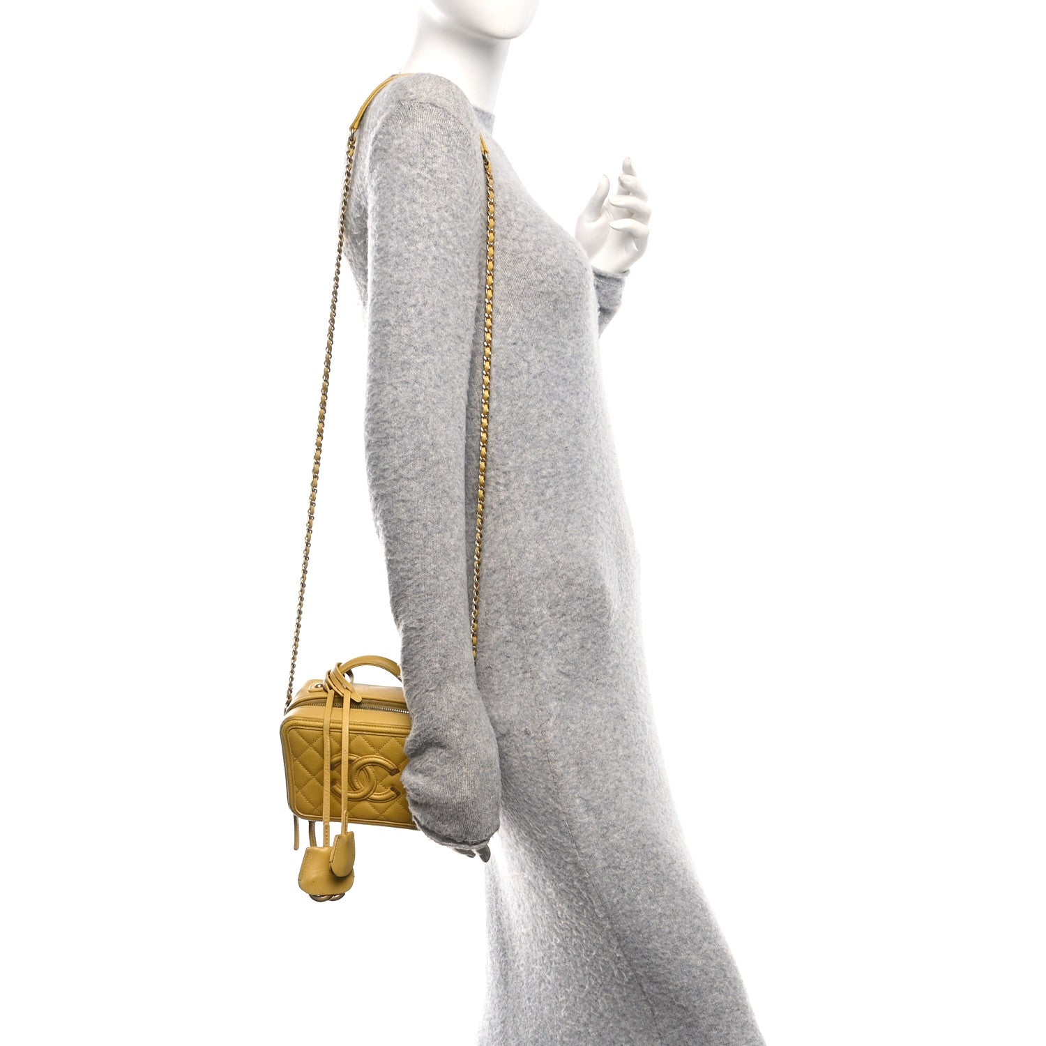 Chanel Caviar Quilted Small CC Filigree Vanity Case Yellow 2 of 11