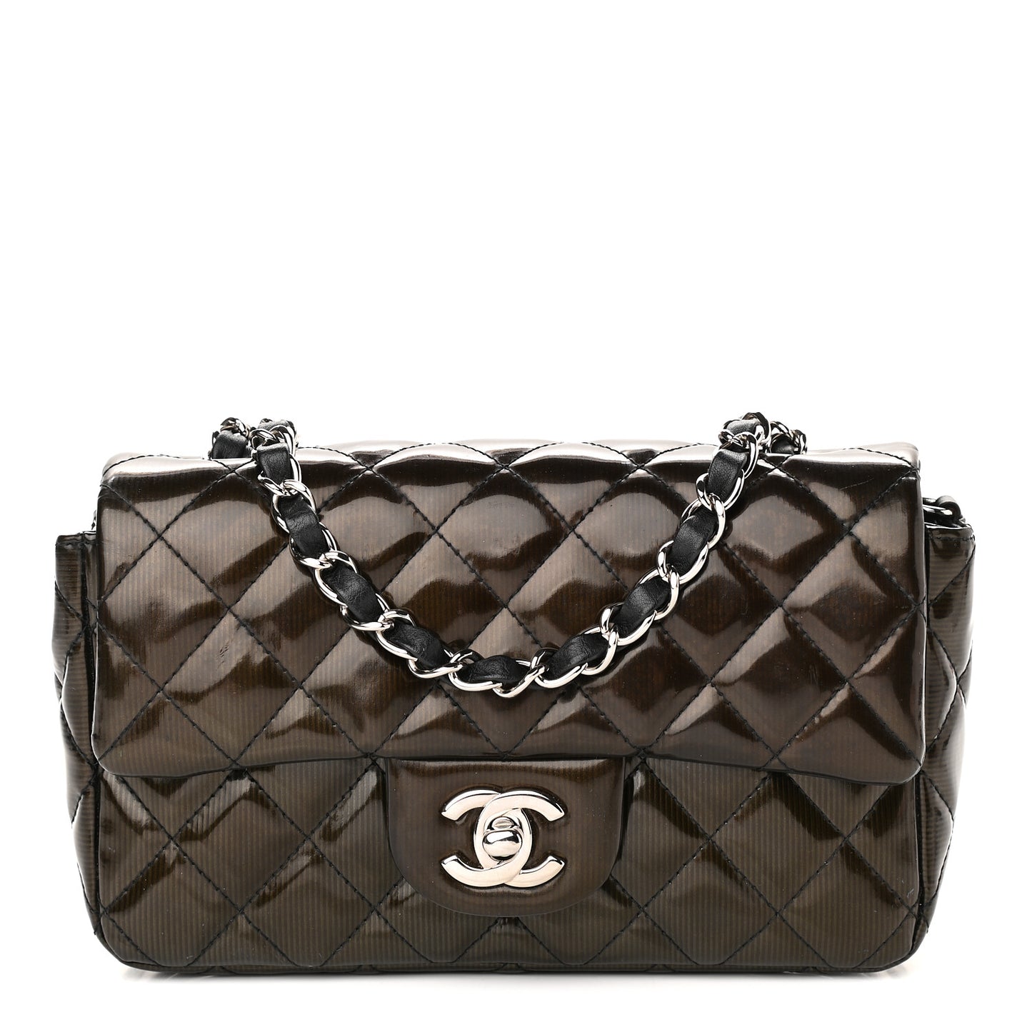 Striated Patent Quilted Mini Rectangular Flap Black