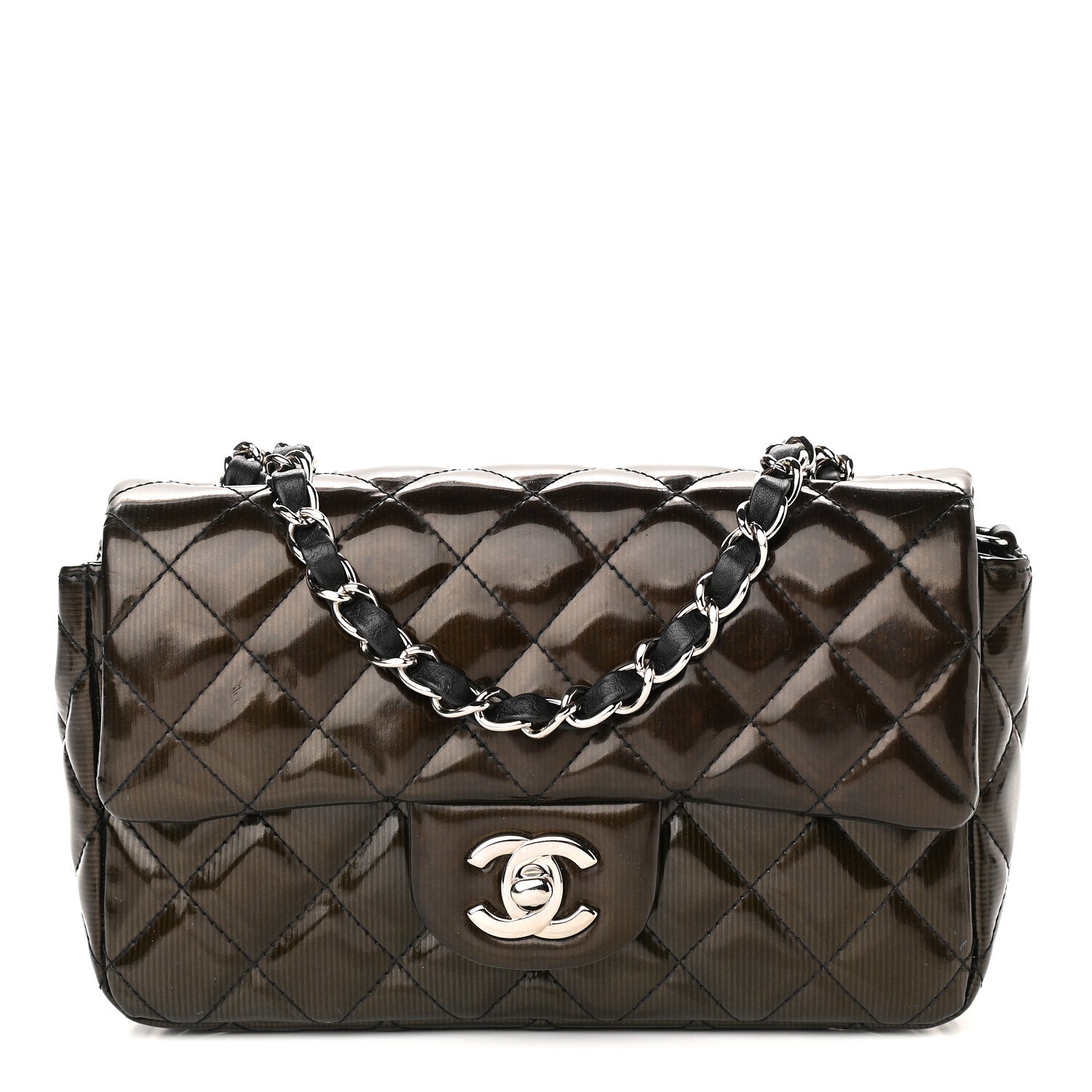 Chanel Striated Patent Quilted Mini Rectangular Flap Black 1 of 9