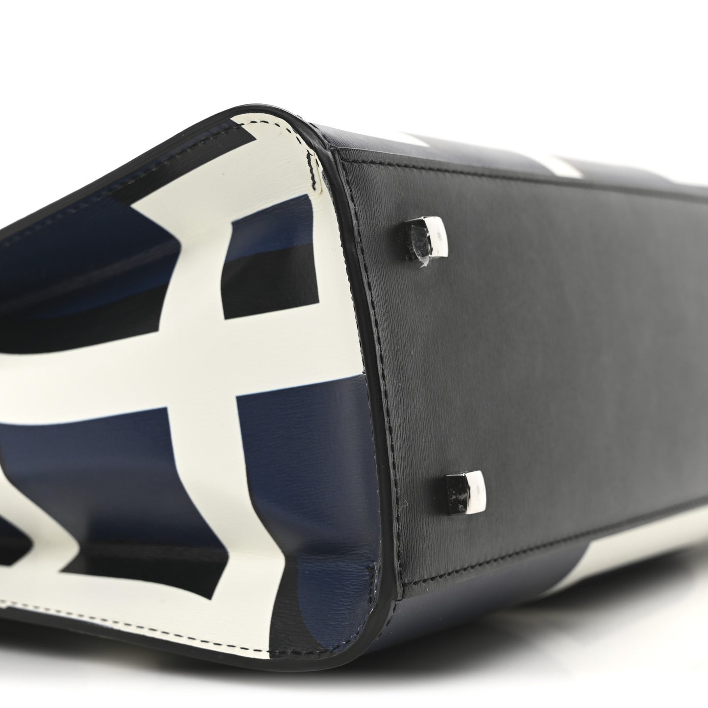 Box Calfskin MM Tempete Satchel Navy Ivory Black