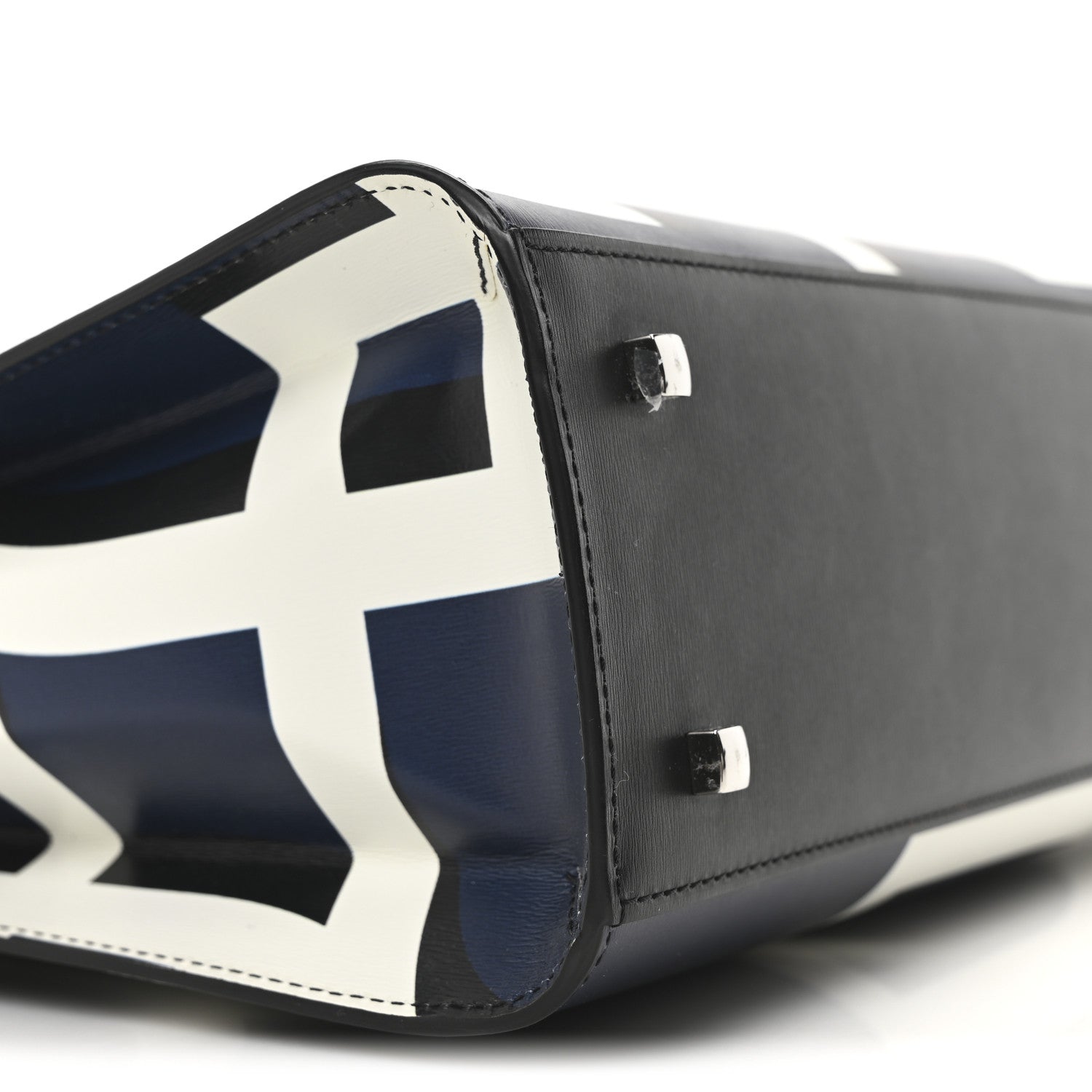 Delvaux Box Calfskin MM Tempete Satchel Navy Ivory Black 9 of 10