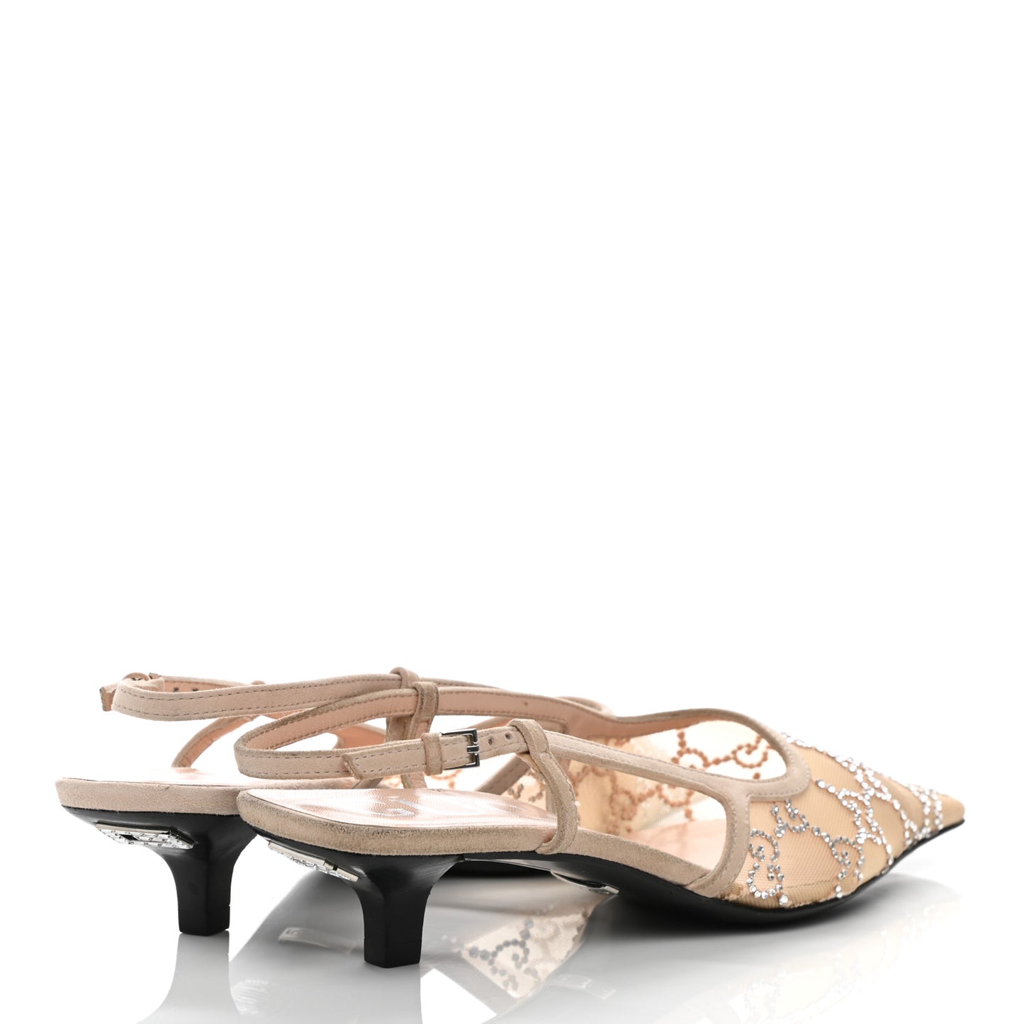 Tela Retino Kid Scamosciato Crystal GG Monogram Square G 35mm Slingback Pumps 36.5 Light Powder Skin Rose