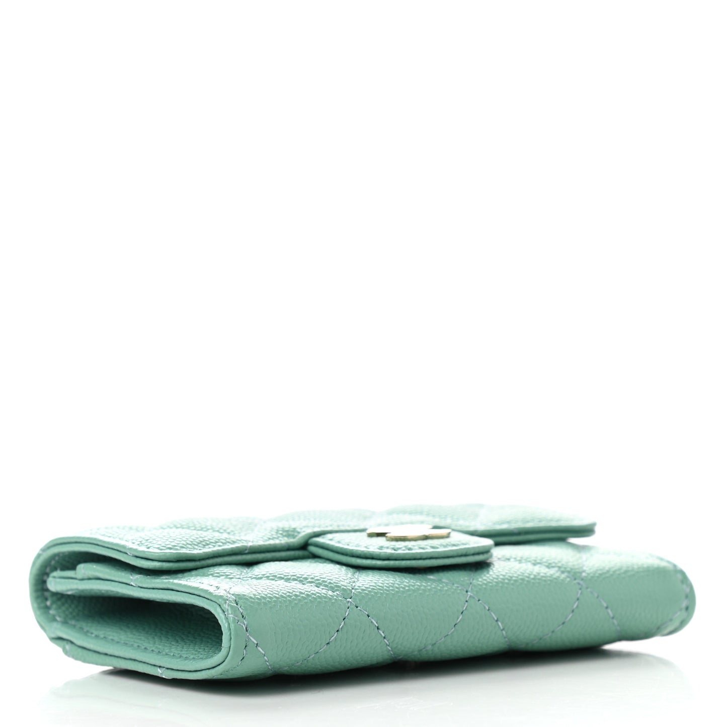 Caviar Quilted Flap Card Holder Wallet Light Green