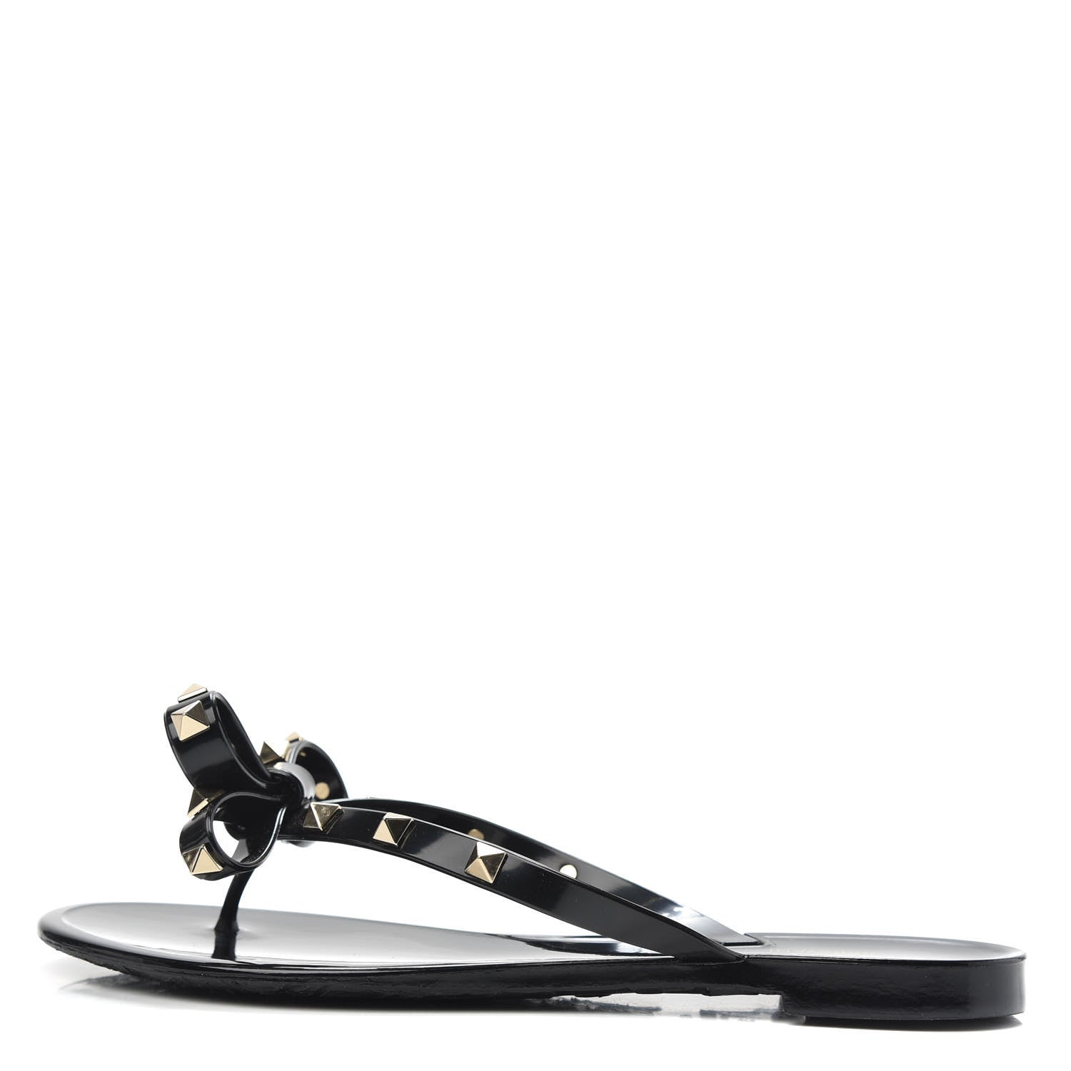 Valentino Garavani PVC Jelly Rockstud Bow Thong Sandals 37 Black 1 of 8