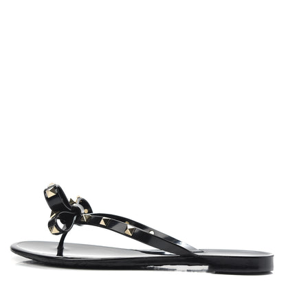 Valentino Garavani PVC Jelly Rockstud Bow Thong Sandals 37 Black 1 of 8