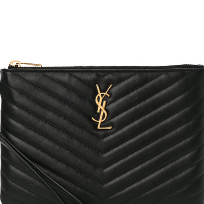 Saint Laurent Calfskin Matelasse Chevron Monogram A5 Wristlet Black 8 of 11