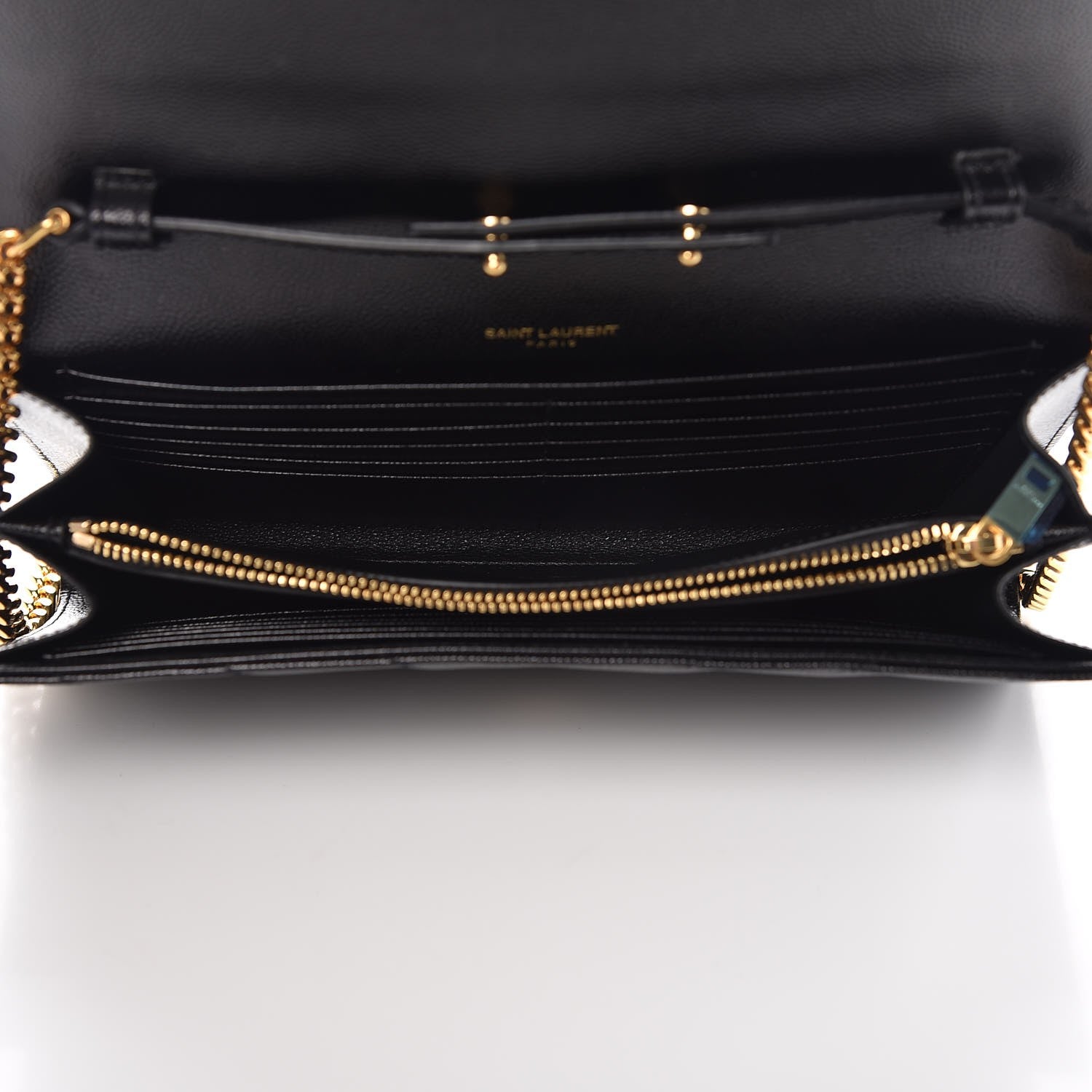 Saint Laurent Grain De Poudre Matelasse Chevron Monogram Chain Wallet Black 5 of 8