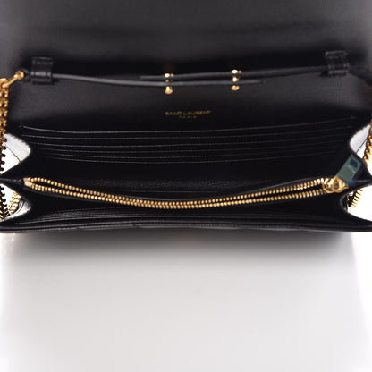 Saint Laurent Grain De Poudre Matelasse Chevron Monogram Chain Wallet Black 5 of 8