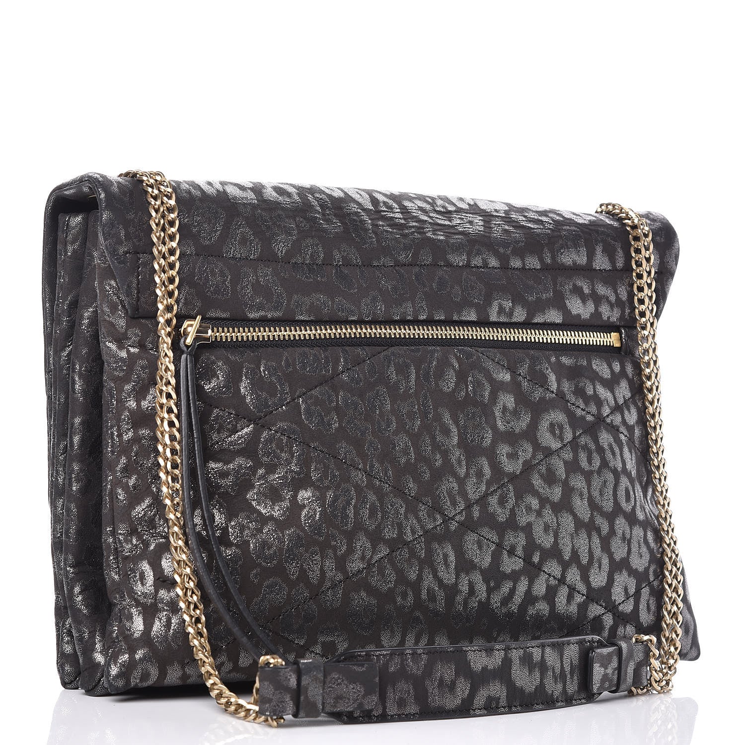 Lanvin Suede Leopard Embossed Sugar Flap Shoulder Bag Black 3 of 12