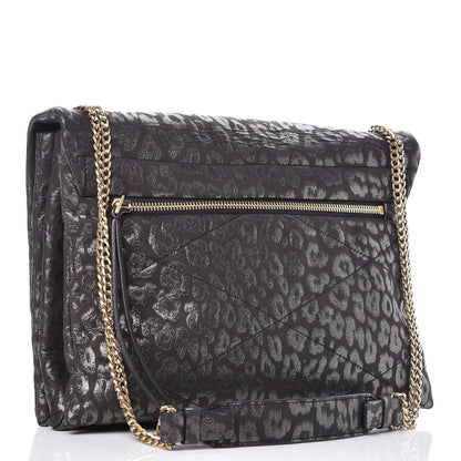 Lanvin Suede Leopard Embossed Sugar Flap Shoulder Bag Black 3 of 12
