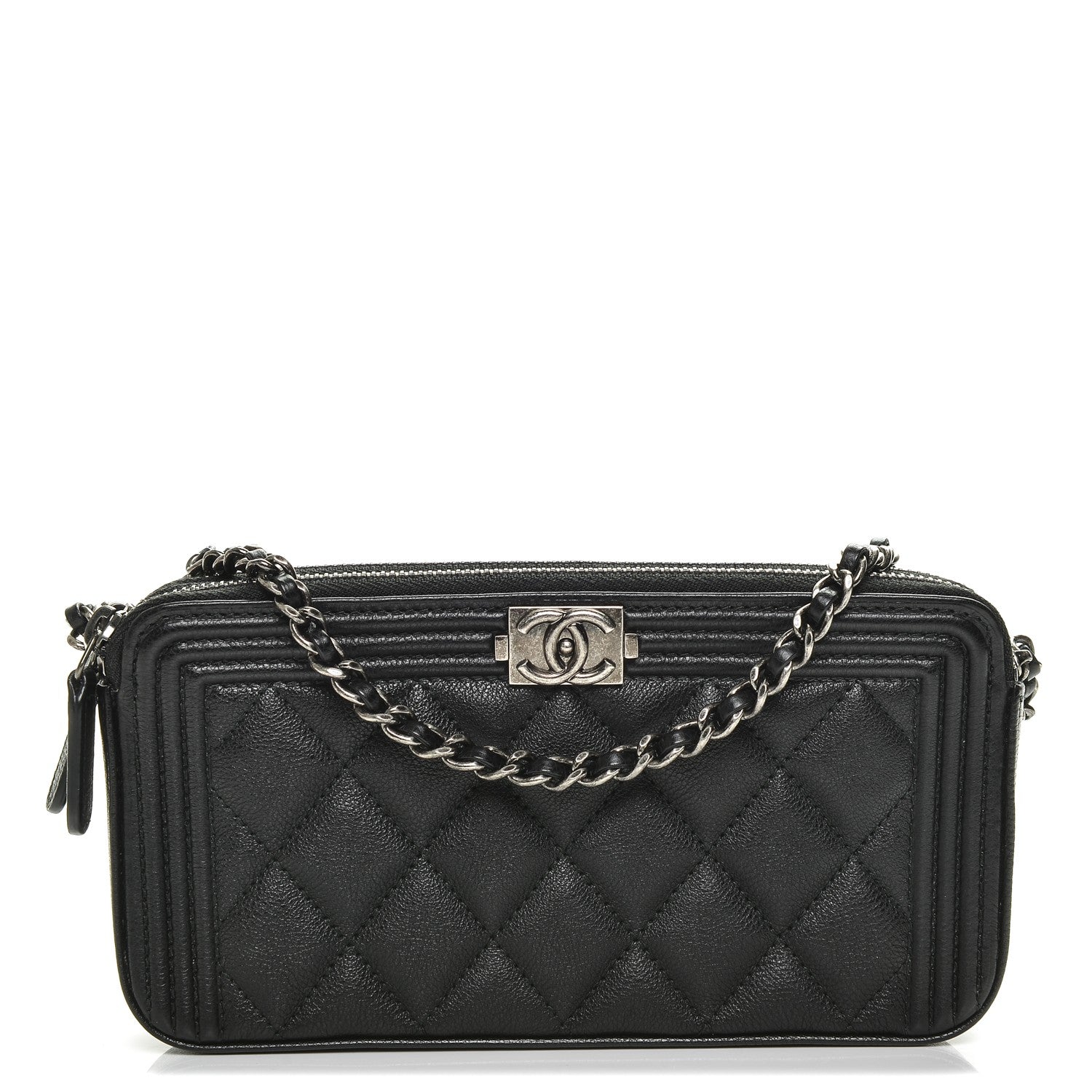 Chanel Calfskin Quilted Small Boy Clutch With Chain Black 1 of 8