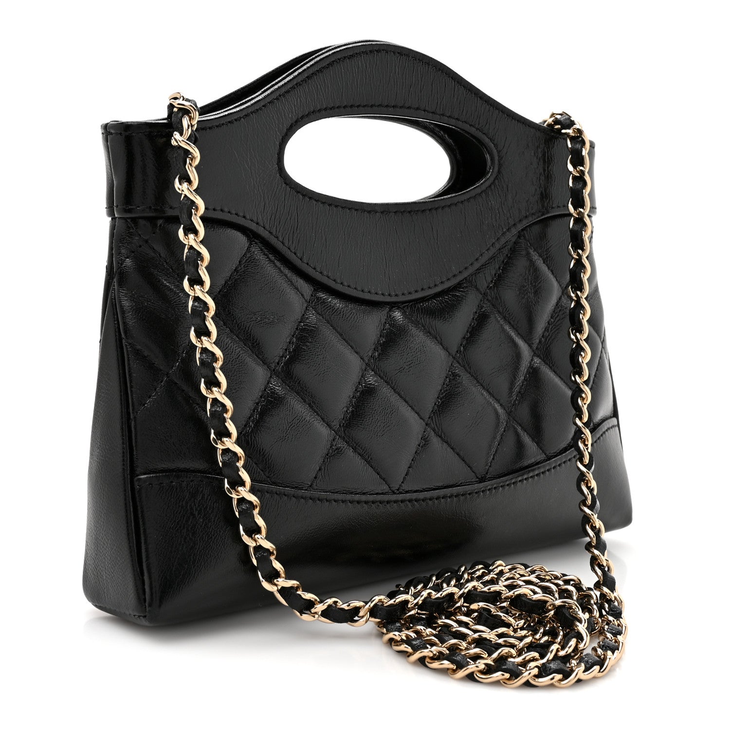Chanel Shiny Crumpled Calfskin Quilted Nano 31 Shopping Bag Black 3 of 11