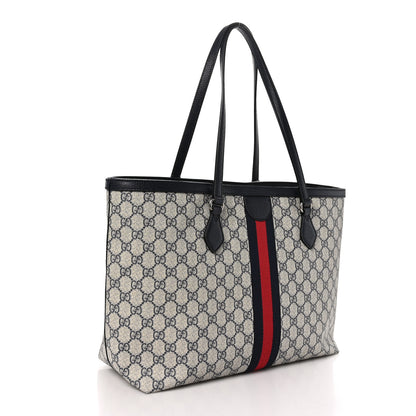 Gucci GG Supreme Monogram Textured Calfskin Web Medium Ophidia Shopping Tote Beige Blue 3 of 10