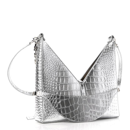 Givenchy Metallic Calfskin Croc Embossed Small Cut Out Shoulder Bag Silver 3 of 8