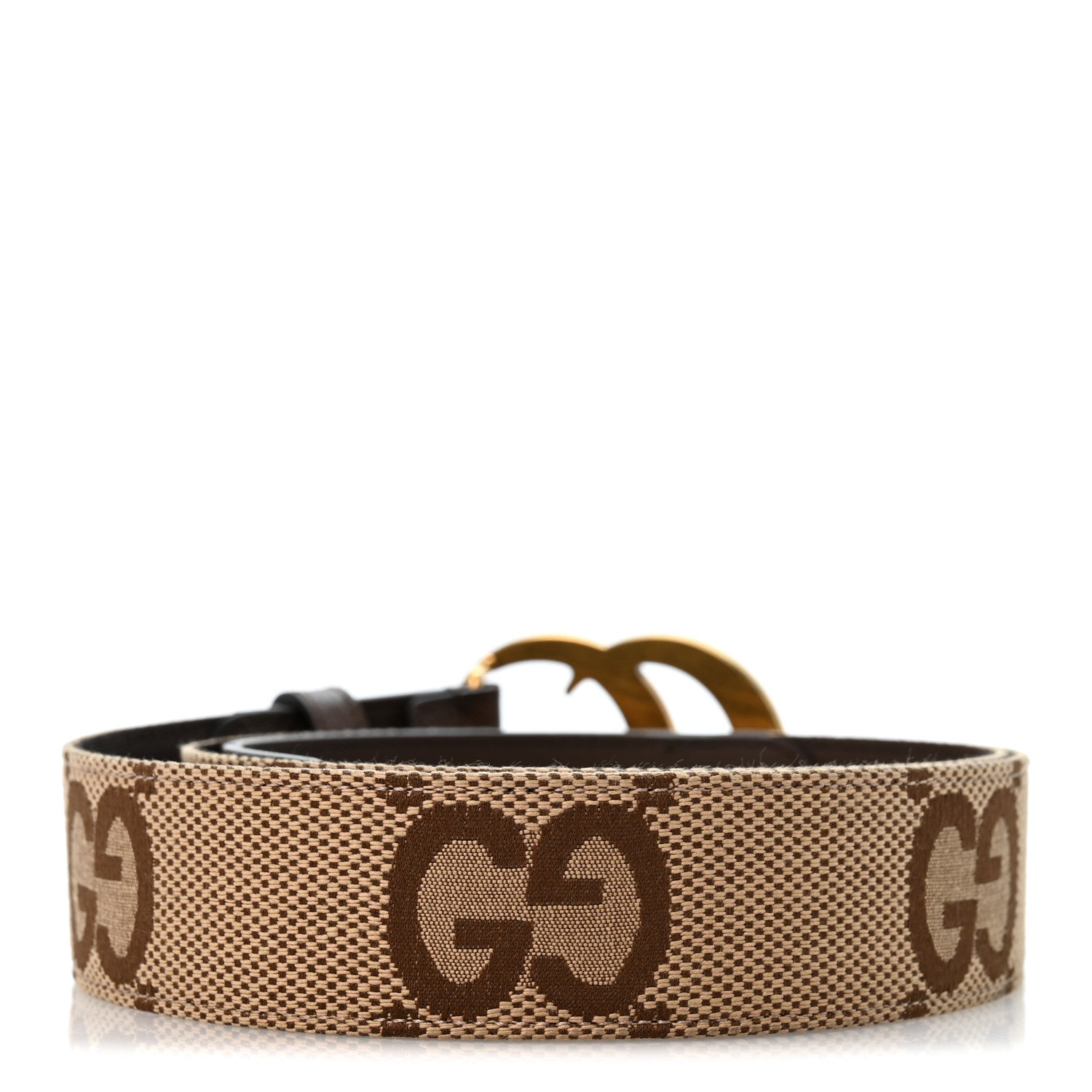 Gucci Monogram Jumbo GG Textured Dollar Calfskin Double G 40mm Belt 100 40 Camel Ebony 2 of 7