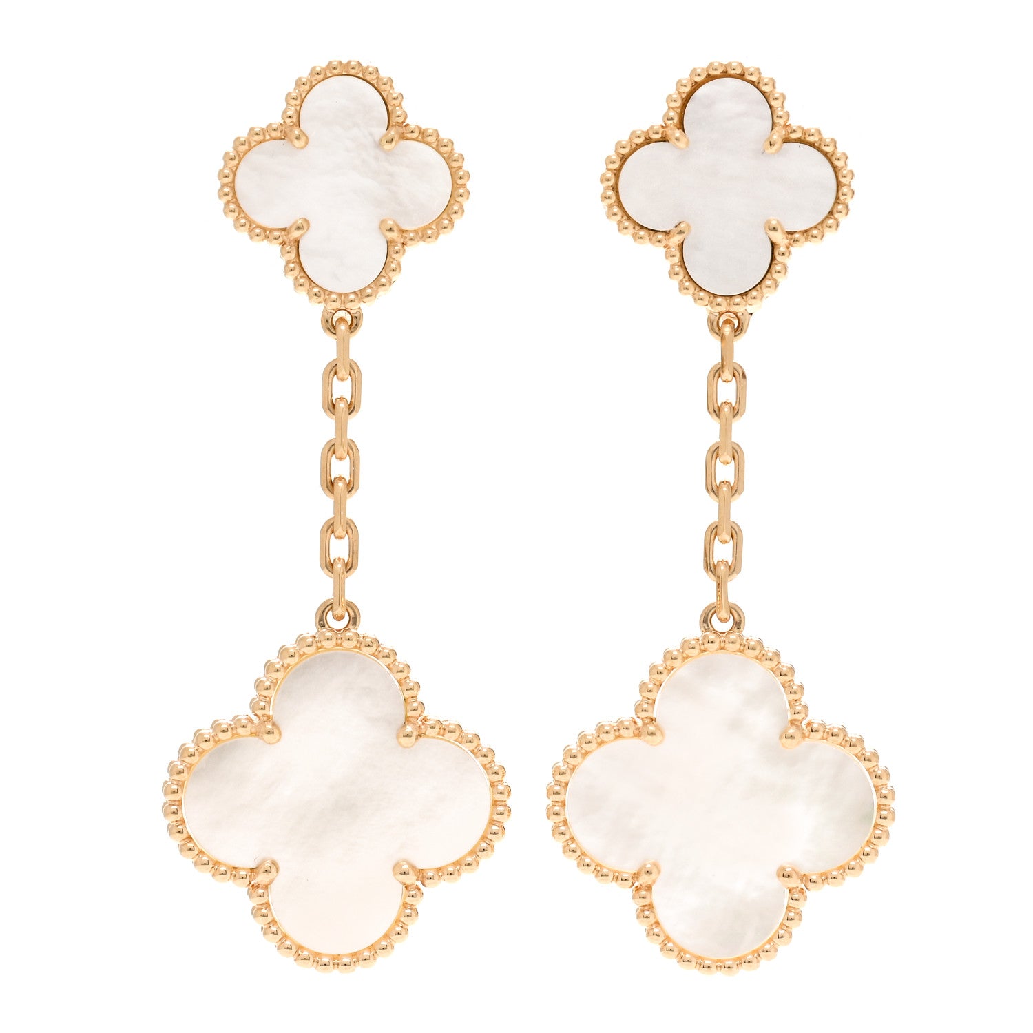 Van Cleef & Arpels 18K Yellow Gold Mother of Pearl 2 Motifs Magic Alhambra Earrings 1 of 5